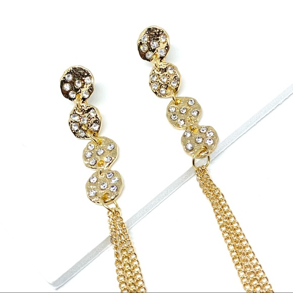 Anthropologie Gold Plated Long Fringed Crystal Chain Drop Earrings - Picture 6 of 12